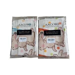 Easter Pillow Covers Set of 2 Watercolor Bunnies Carrots 18" X 18"